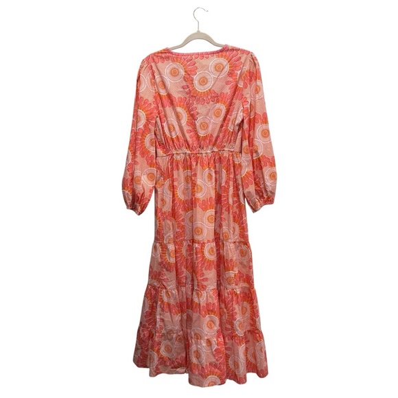 Figue Long Sleeve Cutout Cotton Midi Dress Floral Boho Resort Pink Orange Sz S - Picture 8 of 15